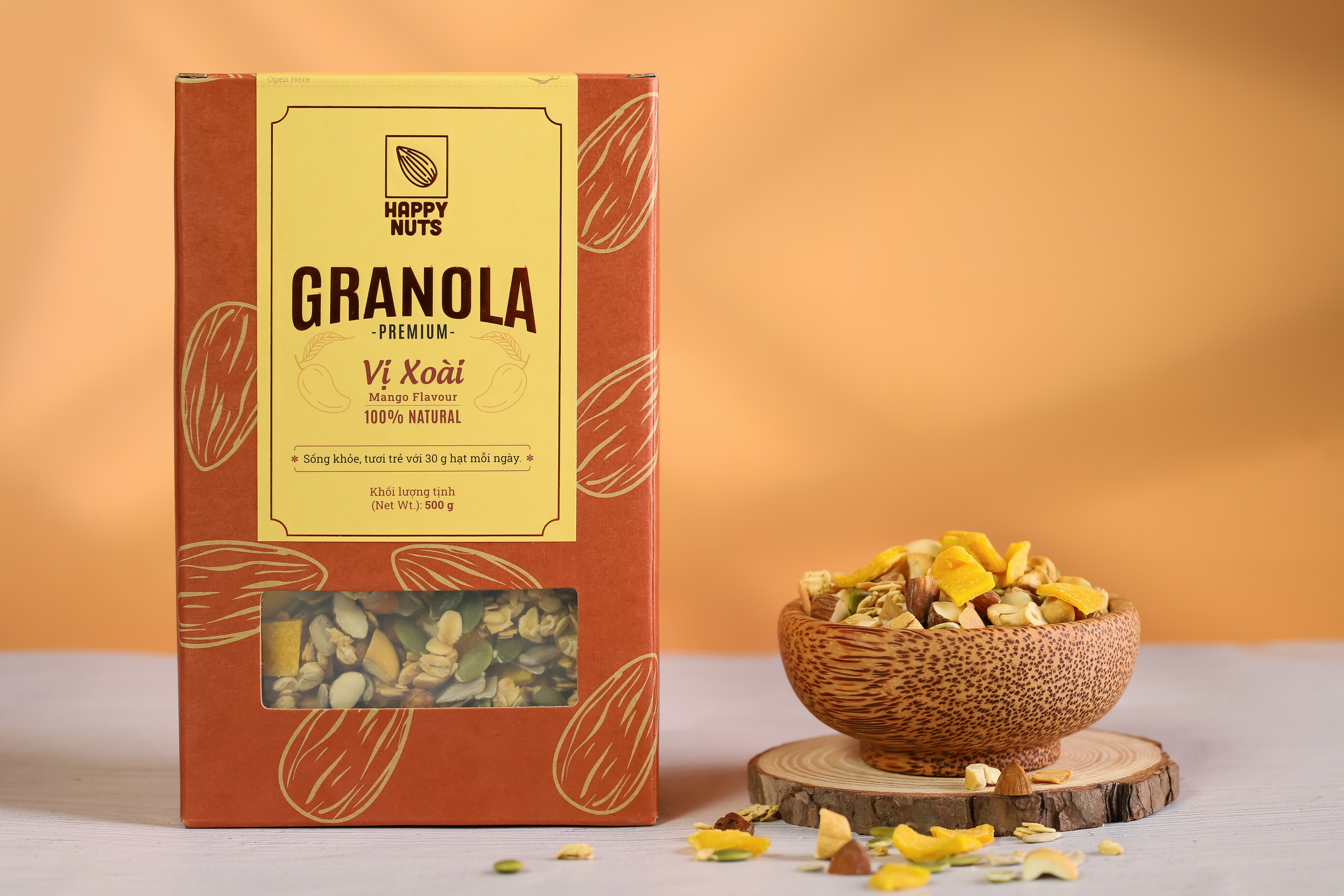 Tặng yến mạch - Granola Premium vị xoài mix HAPPY NUTS 500gr
